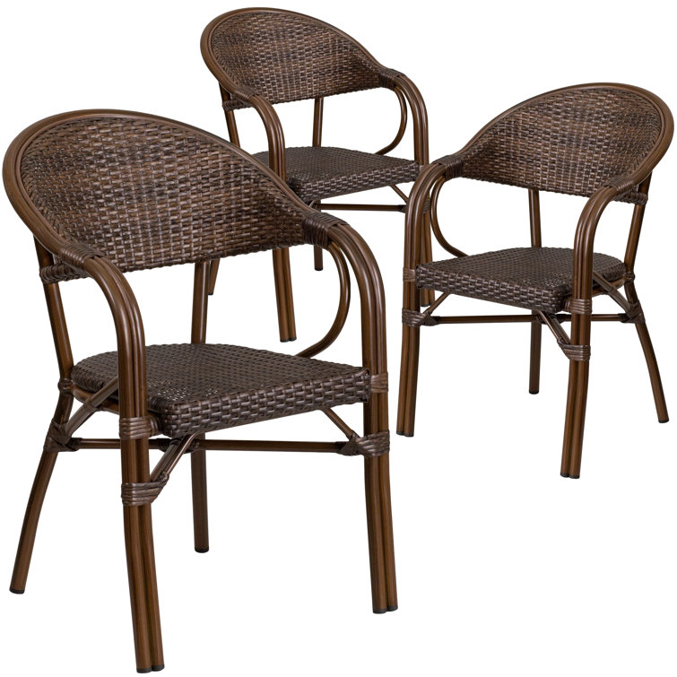 Lila Rattan Restaurant Patio Chair with Bamboo Aluminum Frame